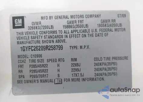 2009 Cadillac Escalade Esv Standard from USA, damaged, VIN 1GYFC26209R258799